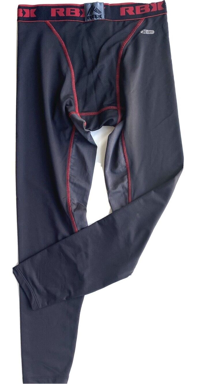 Small RBX Men's Black Athletic Leggings Red Stitching